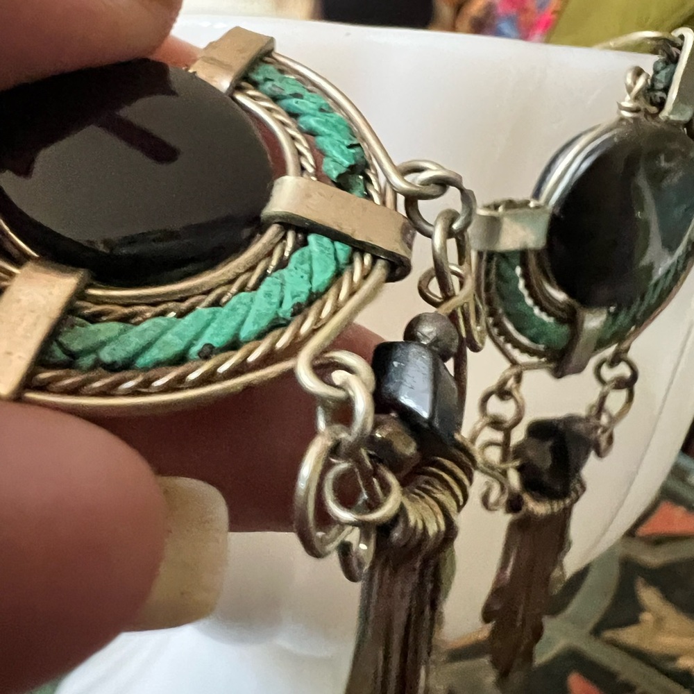 Black onyx earrings tribal Mexican